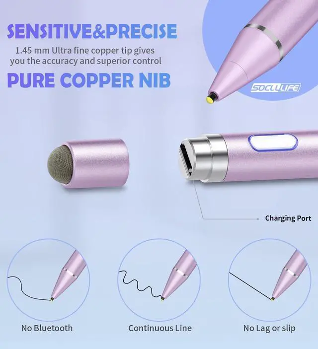 Alt view image 3 of 7 - Active Stylus Pen for Touch Screens, Dual Pen Tips for iOS & Android Drawing & Writing, High Precise Rechargeable Pencil for A-pple i-Phone 17/16/15/14/13/12, i-Pad, Phone, Tablet, Sam-Sung, Purple