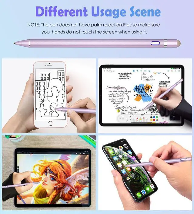Alt view image 7 of 7 - Active Stylus Pen for Touch Screens, Dual Pen Tips for iOS & Android Drawing & Writing, High Precise Rechargeable Pencil for A-pple i-Phone 17/16/15/14/13/12, i-Pad, Phone, Tablet, Sam-Sung, Purple
