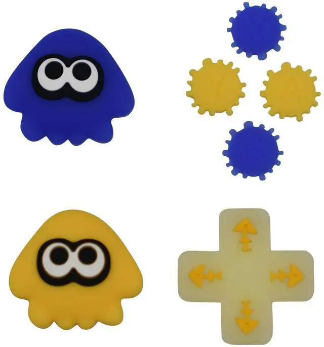 Main image of Thumb Grips & Button Caps for Nintendo Switch 2 Joystick Caps, 4 Letter Button Covers, 1 D-Pad Cap, Yellow Blue Squid Shape, Soft Silicone, Anti-Scratch Wear-Resistant