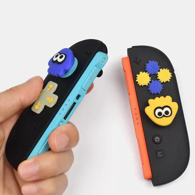 Alt view image 2 of 7 - Thumb Grips & Button Caps for Nintendo Switch 2 Joystick Caps, 4 Letter Button Covers, 1 D-Pad Cap, Yellow Blue Squid Shape, Soft Silicone, Anti-Scratch Wear-Resistant
