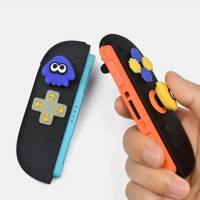 Alt view image 3 of 7 - Thumb Grips & Button Caps for Nintendo Switch 2 Joystick Caps, 4 Letter Button Covers, 1 D-Pad Cap, Yellow Blue Squid Shape, Soft Silicone, Anti-Scratch Wear-Resistant