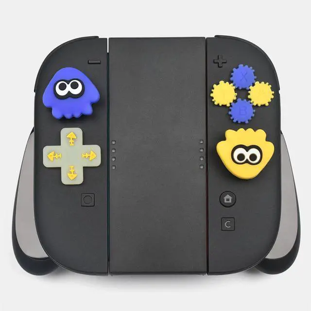 Alt view image 6 of 7 - Thumb Grips & Button Caps for Nintendo Switch 2 Joystick Caps, 4 Letter Button Covers, 1 D-Pad Cap, Yellow Blue Squid Shape, Soft Silicone, Anti-Scratch Wear-Resistant