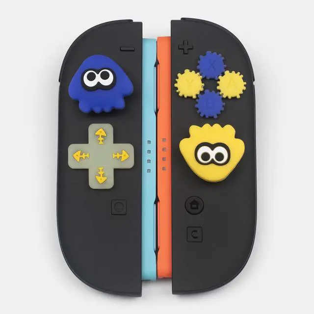 Alt view image 7 of 7 - Thumb Grips & Button Caps for Nintendo Switch 2 Joystick Caps, 4 Letter Button Covers, 1 D-Pad Cap, Yellow Blue Squid Shape, Soft Silicone, Anti-Scratch Wear-Resistant