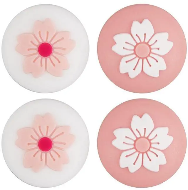 Main image of 4Pcs 2 Styles Silicone Thumb Grip Caps Cute Kawaii Soft Round Flower Thumbstick Joystick Rocker Button Cover Replacement Compatible with Switch 0.67x0.67inch