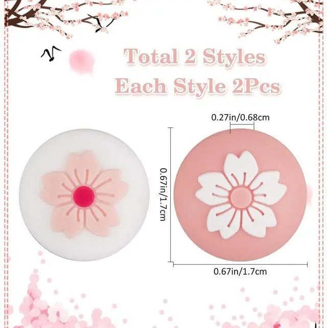 Alt view image 2 of 6 - 4Pcs 2 Styles Silicone Thumb Grip Caps Cute Kawaii Soft Round Flower Thumbstick Joystick Rocker Button Cover Replacement Compatible with Switch 0.67x0.67inch