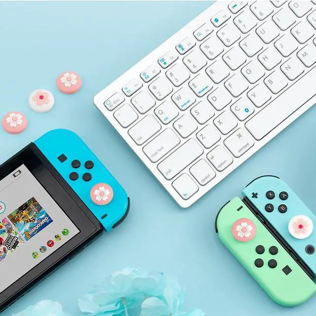 Alt view image 4 of 6 - 4Pcs 2 Styles Silicone Thumb Grip Caps Cute Kawaii Soft Round Flower Thumbstick Joystick Rocker Button Cover Replacement Compatible with Switch 0.67x0.67inch