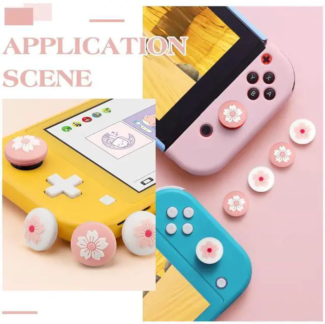 Alt view image 6 of 6 - 4Pcs 2 Styles Silicone Thumb Grip Caps Cute Kawaii Soft Round Flower Thumbstick Joystick Rocker Button Cover Replacement Compatible with Switch 0.67x0.67inch