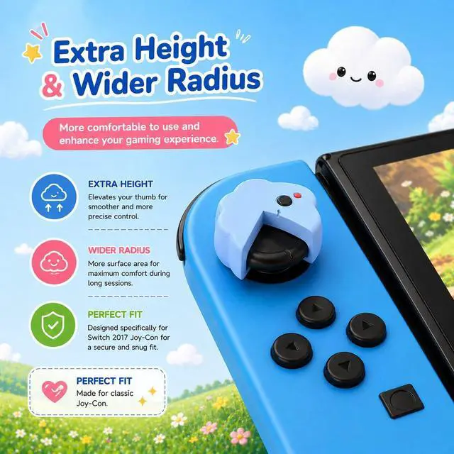 Alt view image 3 of 7 - 4PCS Cute Cloud Thumb Grip Cap for Switch 2/OLED/Lite JoyCon, Silicone Skin