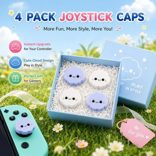 Alt view image 4 of 7 - 4PCS Cute Cloud Thumb Grip Cap for Switch 2/OLED/Lite JoyCon, Silicone Skin