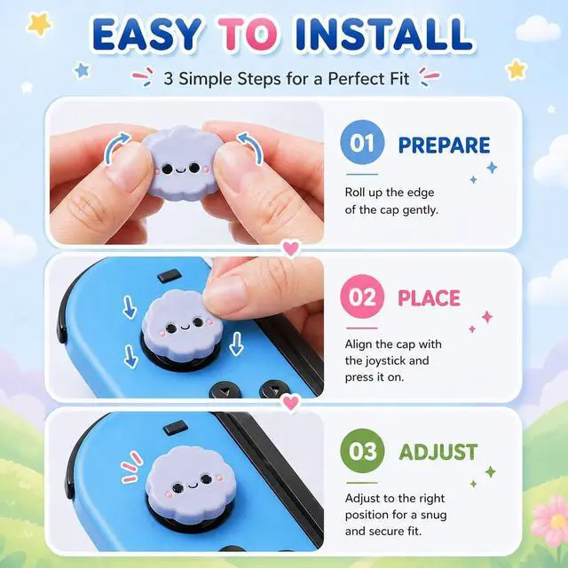 Alt view image 5 of 7 - 4PCS Cute Cloud Thumb Grip Cap for Switch 2/OLED/Lite JoyCon, Silicone Skin