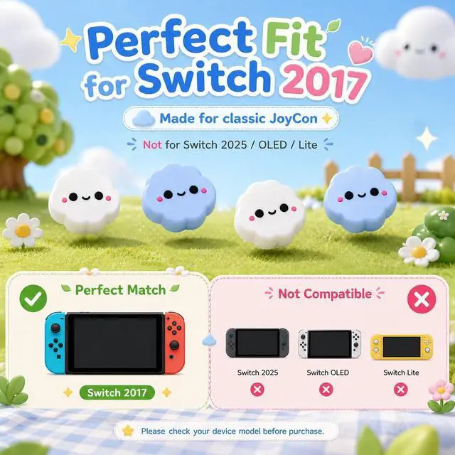 Alt view image 2 of 7 - 4PCS Cute Cloud Thumb Grip Cap for Switch 2/OLED/Lite JoyCon, Silicone Skin