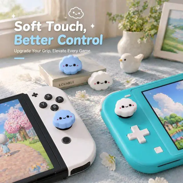 Alt view image 7 of 7 - 4PCS Cute Cloud Thumb Grip Cap for Switch 2/OLED/Lite JoyCon, Silicone Skin