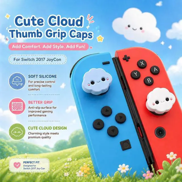 Alt view image 6 of 7 - 4PCS Cute Cloud Thumb Grip Cap for Switch 2/OLED/Lite JoyCon, Silicone Skin