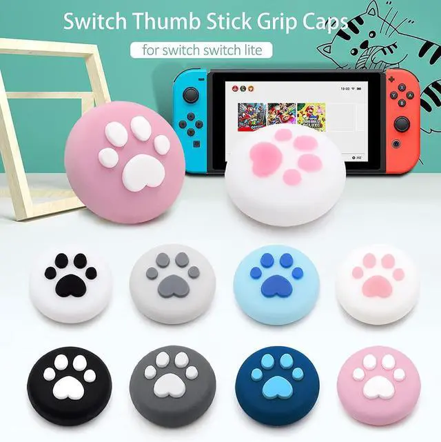 Alt view image 2 of 6 - Cute Silicone Joycon Thumb Grip Caps for Nintendo Switch/OLED/Lite Console, Cute Cat Paw Shape Kawaii Silicone Joystick Cover Replacement Thumb Grip Covers for Joycon Switch Controller - Pink, 4PCS