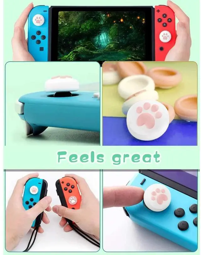 Alt view image 3 of 6 - Cute Silicone Joycon Thumb Grip Caps for Nintendo Switch/OLED/Lite Console, Cute Cat Paw Shape Kawaii Silicone Joystick Cover Replacement Thumb Grip Covers for Joycon Switch Controller - Pink, 4PCS