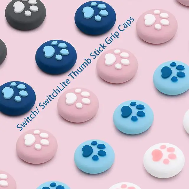 Alt view image 4 of 6 - Cute Silicone Joycon Thumb Grip Caps for Nintendo Switch/OLED/Lite Console, Cute Cat Paw Shape Kawaii Silicone Joystick Cover Replacement Thumb Grip Covers for Joycon Switch Controller - Pink, 4PCS
