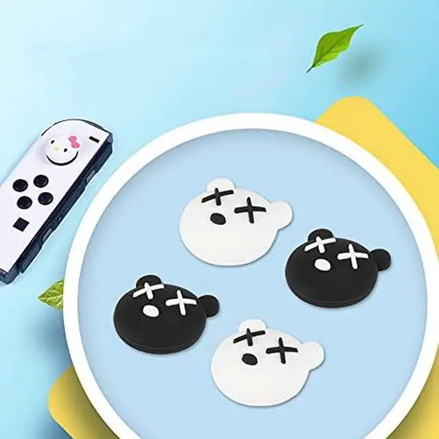 Alt view image 2 of 7 - 4PCS Cute Thumb Grip Caps Compatible with Nintendo Switch/OLED/Lite Console, Kawaii Soft Skin Silicone 3D Analog Stick Button Cover for NS Joycon Controller, Joystick Cap, Black & White