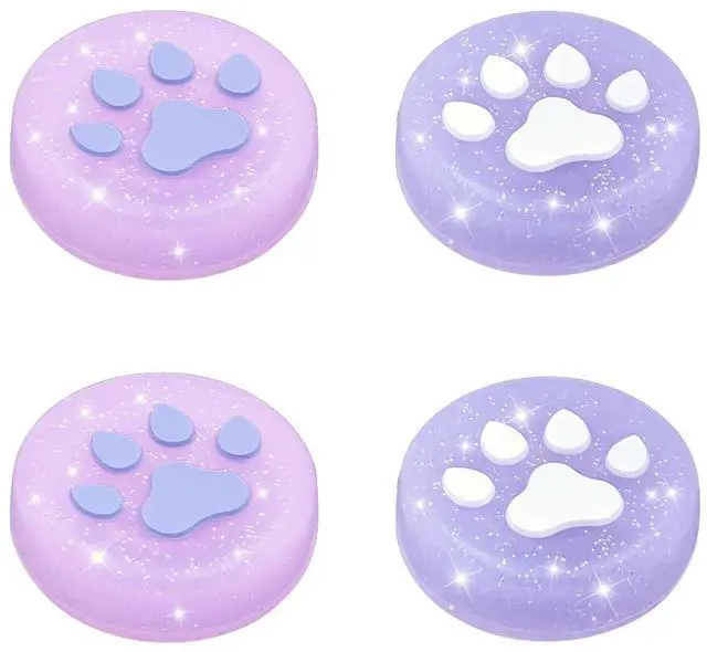 Main image of Thumb Grips Caps for Nintendo Switch 2 2025 New Model, 4PCS Switch 2 Thumb Grips Cute Joystick Caps Soft Switch2 Joy Con Joystick Covers Protective Accessories Kawaii Kitty Paw, Glitter Pink & Purple