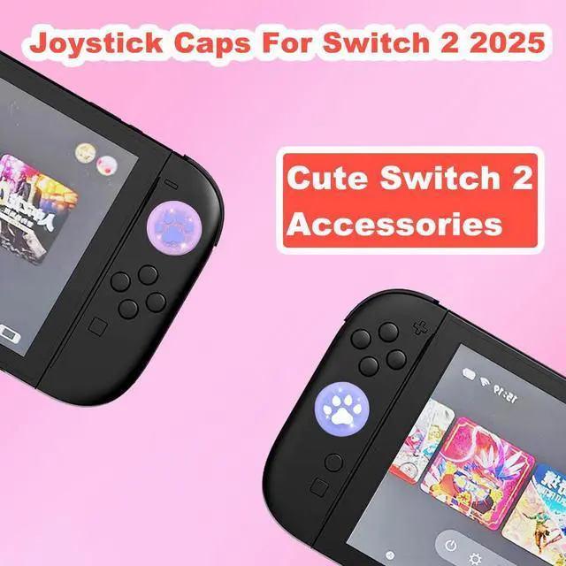 Alt view image 4 of 7 - Thumb Grips Caps for Nintendo Switch 2 2025 New Model, 4PCS Switch 2 Thumb Grips Cute Joystick Caps Soft Switch2 Joy Con Joystick Covers Protective Accessories Kawaii Kitty Paw, Glitter Pink & Purple