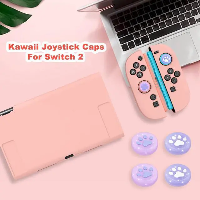 Alt view image 7 of 7 - Thumb Grips Caps for Nintendo Switch 2 2025 New Model, 4PCS Switch 2 Thumb Grips Cute Joystick Caps Soft Switch2 Joy Con Joystick Covers Protective Accessories Kawaii Kitty Paw, Glitter Pink & Purple