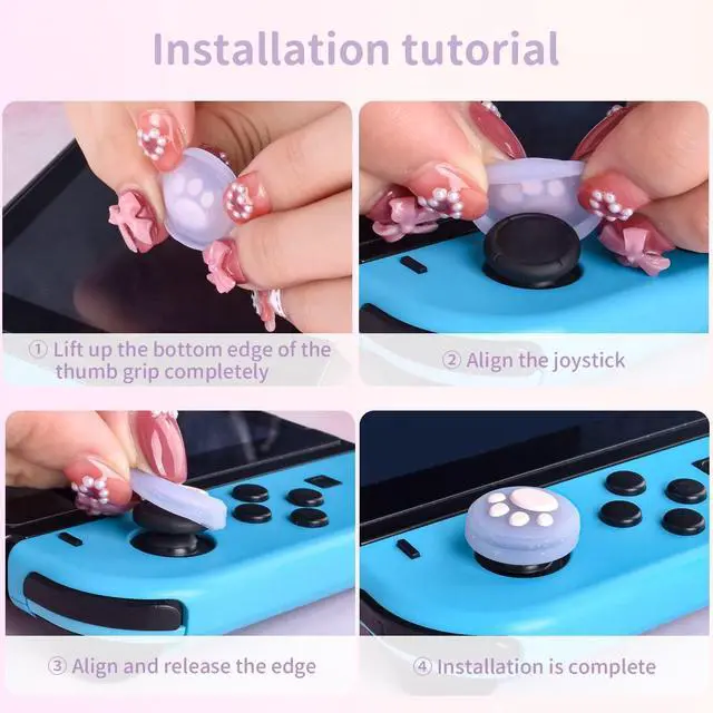 Alt view image 7 of 7 - Cute 4-Pack Thumb Grips for Switch/Switch Lite/OLED - Soft Silicone Joy Con Joystick Cover - Pink