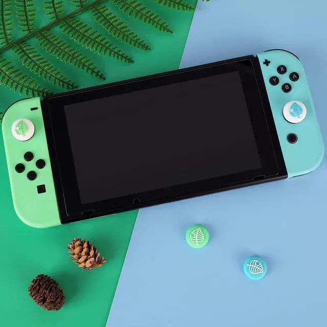 Alt view image 2 of 7 - Cute Thumb Grip Caps for Nintendo Switch/Lite/OLED Controller, Kawaii Leaf Joystick Analog Soft Silicone Button Stick Covers for NS Joy Cons (Blue&Green Leaf)