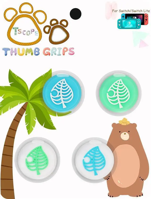 Alt view image 7 of 7 - Cute Thumb Grip Caps for Nintendo Switch/Lite/OLED Controller, Kawaii Leaf Joystick Analog Soft Silicone Button Stick Covers for NS Joy Cons (Blue&Green Leaf)