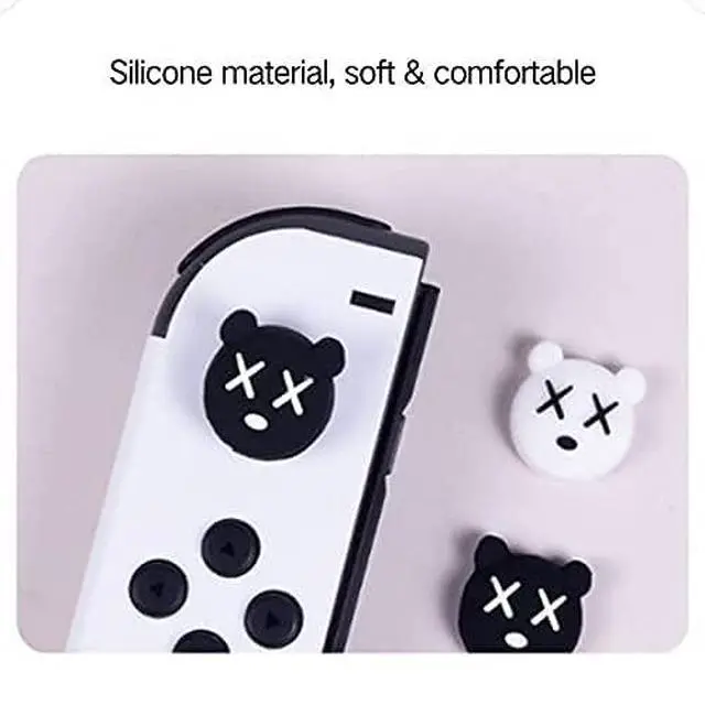Alt view image 4 of 7 - 4PCS Cute Thumb Grip Caps Compatible with Nintendo Switch/OLED/Lite Console, Kawaii Soft Skin Silicone 3D Analog Stick Button Cover for NS Joycon Controller, Joystick Cap, Black & White