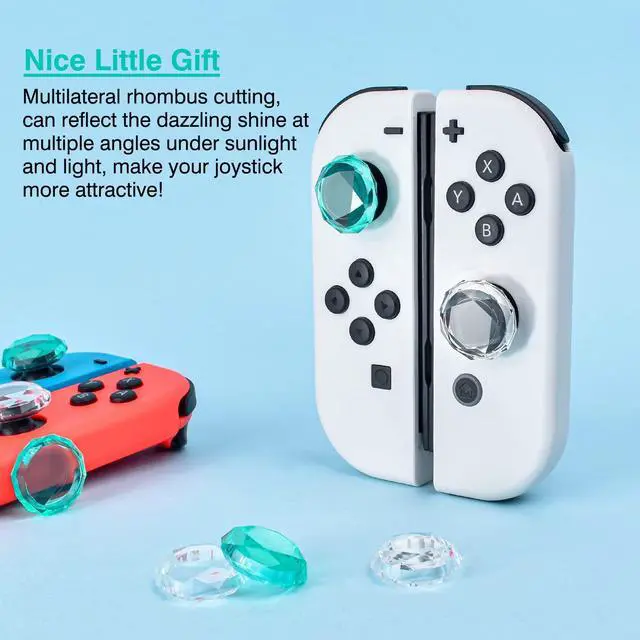 Alt view image 4 of 7 - Diamond 3D Thumb Grips Caps Design for Switch & Switch Lite & Switch OLED Joy Con Crystal Clear Console Joystick Cover 4PCS - Clear and Green