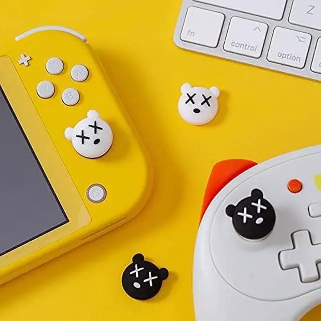 Alt view image 7 of 7 - 4PCS Cute Thumb Grip Caps Compatible with Nintendo Switch/OLED/Lite Console, Kawaii Soft Skin Silicone 3D Analog Stick Button Cover for NS Joycon Controller, Joystick Cap, Black & White