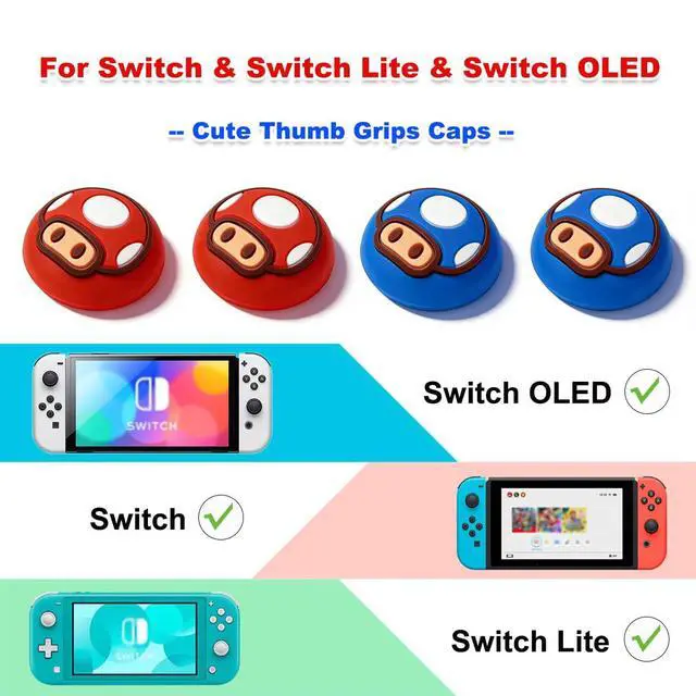 Alt view image 2 of 6 - Thumb Grip Caps for Nintendo Switch 1/ OLED/Lite, 4 Pcs Silicone Thumb Grip Caps for Nintendo Switch Joystick Cover Cute Accessories Joy con Thumb Grips - Blue&Red