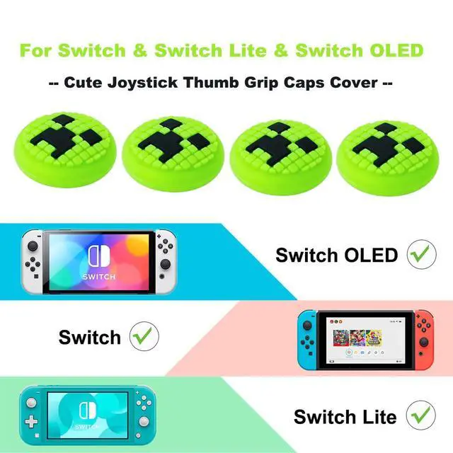 Alt view image 2 of 6 - Thumb Grips Caps for Nintendo Switch 1/ OLED/Lite, 4 Pcs Silicone Thumb Grip Caps for Nintendo Switch Joystick Cover Cute Accessories Joy con Thumb Grips - Green
