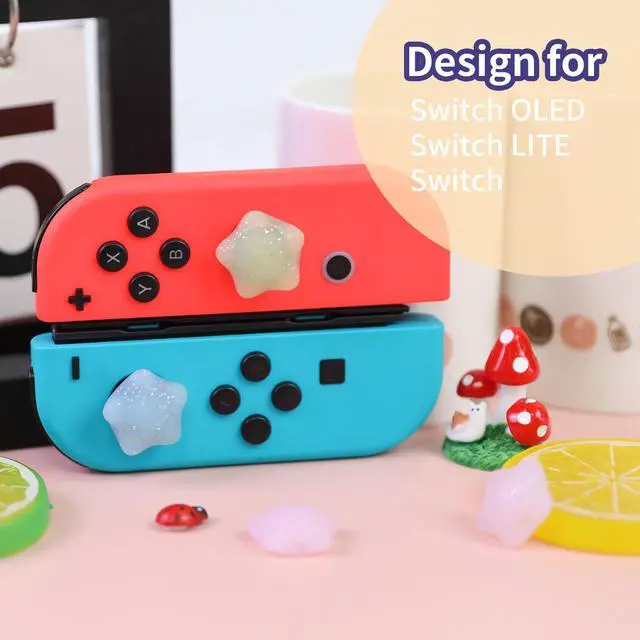 Alt view image 4 of 7 - Switch Joycon Thumb Grips Caps, 4 PCS Cute Kawaii 3D Silicone Analog Thumbstick Button Cover Compatible with Nintendo Switch Lite/OLED Joystick Caps (Multicolor Glitter Star)