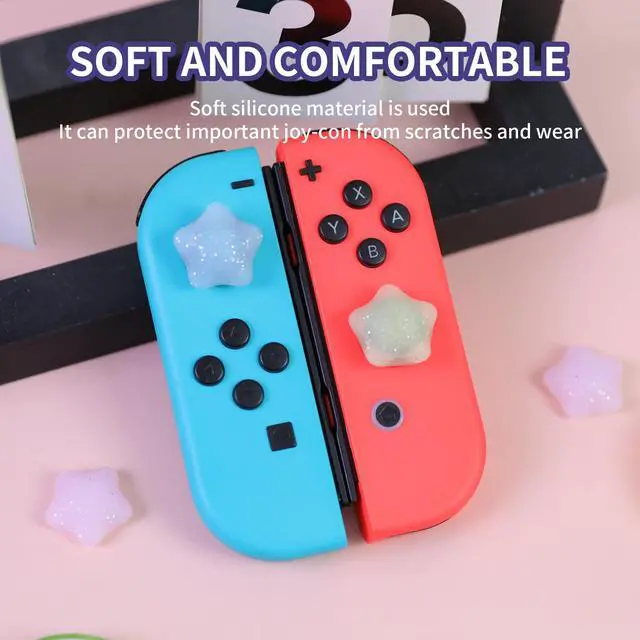 Alt view image 2 of 7 - Switch Joycon Thumb Grips Caps, 4 PCS Cute Kawaii 3D Silicone Analog Thumbstick Button Cover Compatible with Nintendo Switch Lite/OLED Joystick Caps (Multicolor Glitter Star)