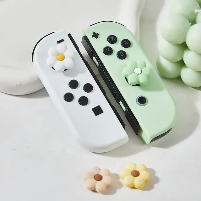 Alt view image 2 of 7 - Thumb Grip Caps Compatible with Nintendo Switch, Cozy Daisy Jostick Caps for Nintendo Switch Lite/OLED, Floral Silicone Joycon Grips Cover Switch Accessories-4PCS Sage Green/White Cozy Gaming (Daisy)