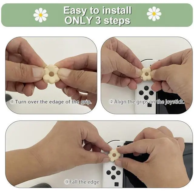 Alt view image 6 of 7 - Thumb Grip Caps Compatible with Nintendo Switch, Cozy Daisy Jostick Caps for Nintendo Switch Lite/OLED, Floral Silicone Joycon Grips Cover Switch Accessories-4PCS Sage Green/White Cozy Gaming (Daisy)