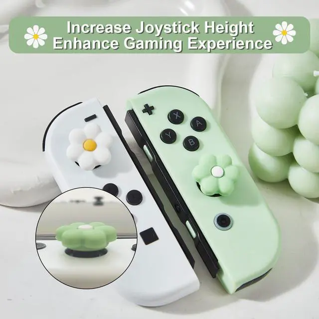 Alt view image 5 of 7 - Thumb Grip Caps Compatible with Nintendo Switch, Cozy Daisy Jostick Caps for Nintendo Switch Lite/OLED, Floral Silicone Joycon Grips Cover Switch Accessories-4PCS Sage Green/White Cozy Gaming (Daisy)