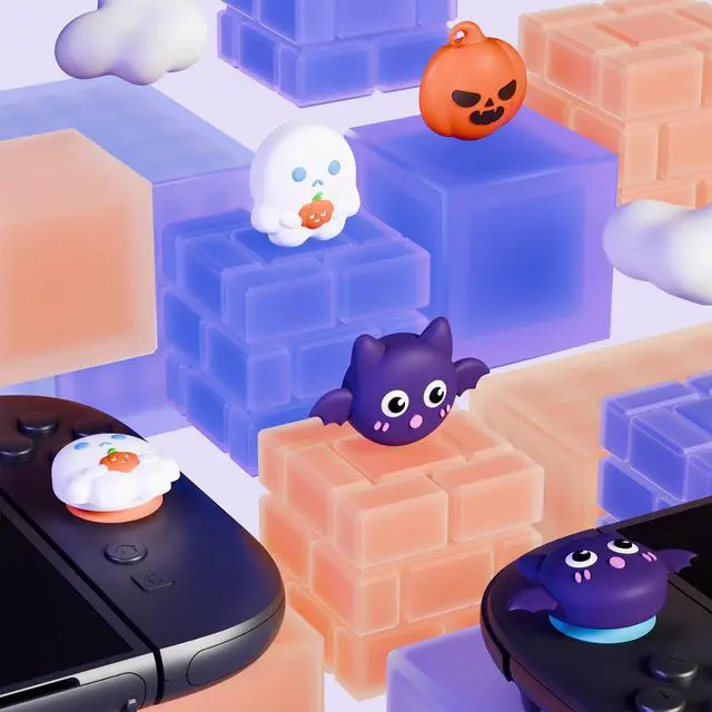 Alt view image 5 of 7 - Thumb Grips for Nintendo Switch 2 | Silicone Joystick Caps (6-Pack) - Cute Accessories Analog Stick Covers for Joycon 2 - Halloween Pumpkin Bat with Spooky Ghost