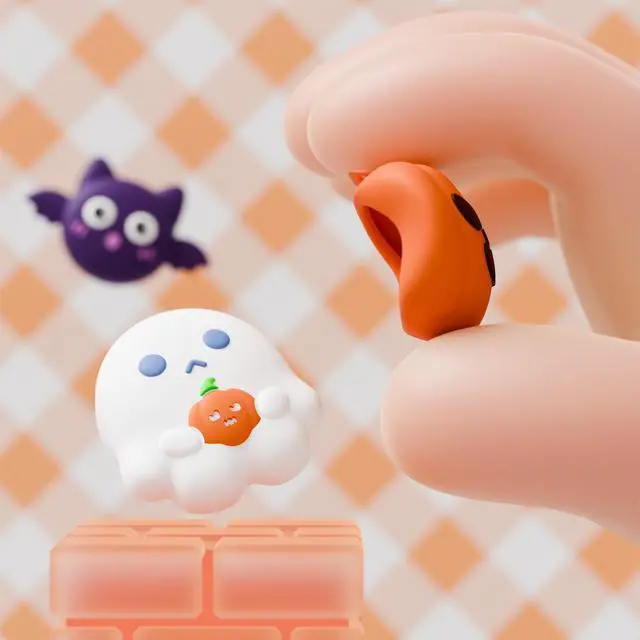 Alt view image 6 of 7 - Thumb Grips for Nintendo Switch 2 | Silicone Joystick Caps (6-Pack) - Cute Accessories Analog Stick Covers for Joycon 2 - Halloween Pumpkin Bat with Spooky Ghost