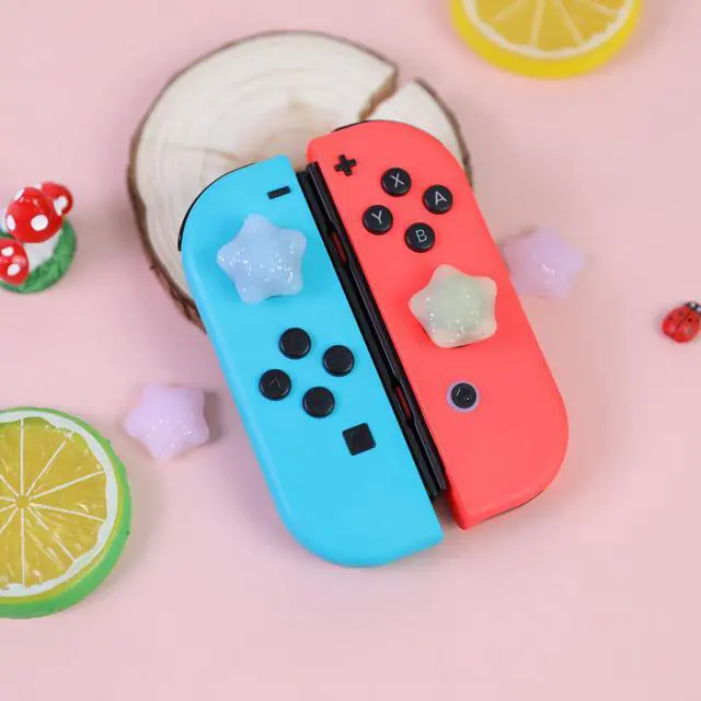 Alt view image 5 of 7 - Switch Joycon Thumb Grips Caps, 4 PCS Cute Kawaii 3D Silicone Analog Thumbstick Button Cover Compatible with Nintendo Switch Lite/OLED Joystick Caps (Multicolor Glitter Star)
