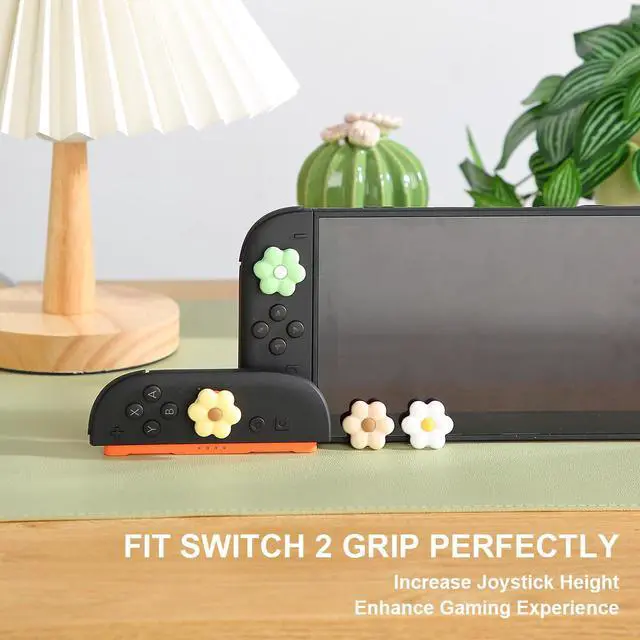 Alt view image 4 of 7 - Thumb Grips for Nintendo Switch 2, Cozy Daisy Joystick Caps, Soft Silicone Thumb Stick Cover for Switch 2 Joycon Controller, 4 Pack White Sage Green Floral Accessories for Analog