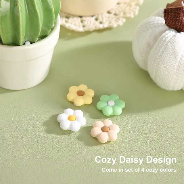 Alt view image 5 of 7 - Thumb Grips for Nintendo Switch 2, Cozy Daisy Joystick Caps, Soft Silicone Thumb Stick Cover for Switch 2 Joycon Controller, 4 Pack White Sage Green Floral Accessories for Analog