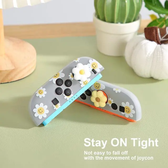 Alt view image 6 of 7 - Thumb Grips for Nintendo Switch 2, Cozy Daisy Joystick Caps, Soft Silicone Thumb Stick Cover for Switch 2 Joycon Controller, 4 Pack White Sage Green Floral Accessories for Analog