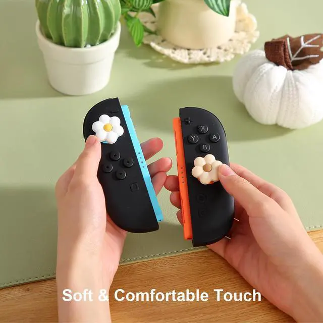 Alt view image 7 of 7 - Thumb Grips for Nintendo Switch 2, Cozy Daisy Joystick Caps, Soft Silicone Thumb Stick Cover for Switch 2 Joycon Controller, 4 Pack White Sage Green Floral Accessories for Analog