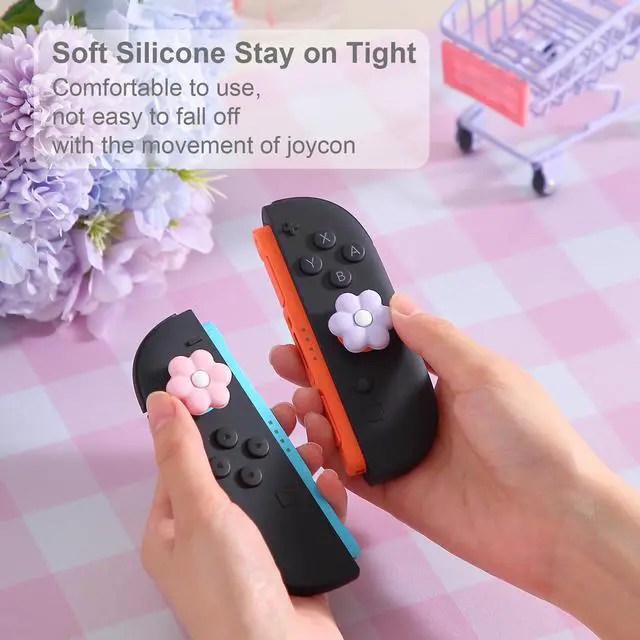 Alt view image 4 of 6 - Switch 2 Game Console Thumb Grip Caps, Joystick Covers for Nintendo Switch 2, Purple Pink Daisy Flower Soft Silicone Analog Stick Caps for Switch 2 Joycon Controller, Kawaii Cozy Accessories-4PCS