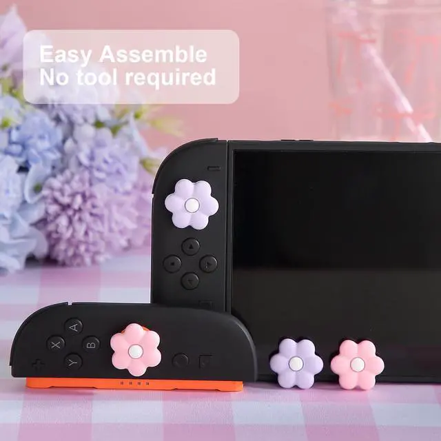 Alt view image 5 of 6 - Switch 2 Game Console Thumb Grip Caps, Joystick Covers for Nintendo Switch 2, Purple Pink Daisy Flower Soft Silicone Analog Stick Caps for Switch 2 Joycon Controller, Kawaii Cozy Accessories-4PCS