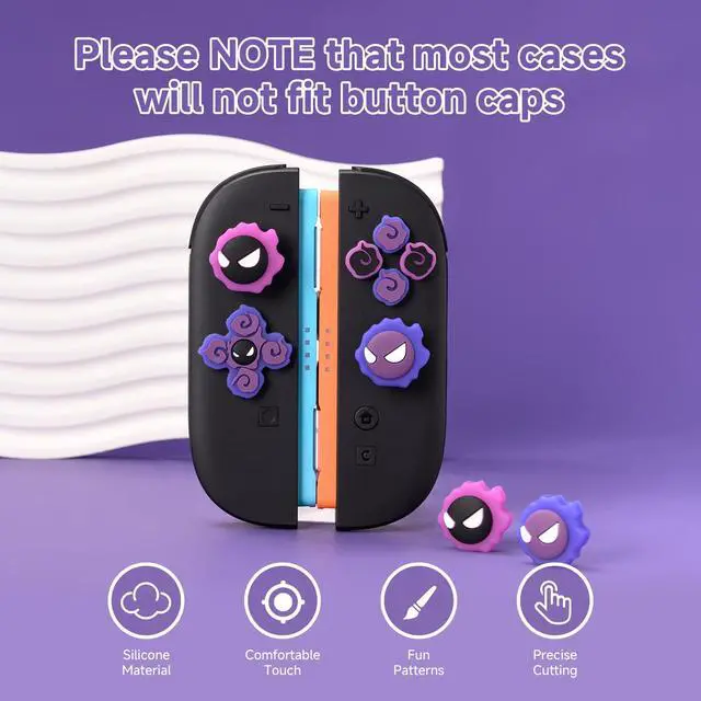 Alt view image 3 of 7 - ABXY Buttons Sticker Joystick Cover Caps for Switch 2, Cross D-Pad Button Caps Silicone Thumb Grips Set Compatible with Nintendo Switch 2 Controller - Gastly