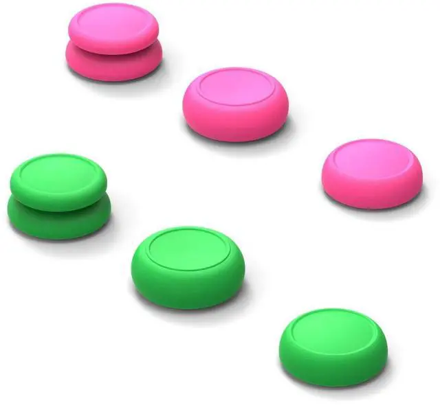Main image of Skin, CQC and FPS Thumb Grip Set Joystick Cap Analog Stick Cap for Nintendo Switch Joy-Con Controller - Neon Pink+Green, 3 Pairs(6pcs)