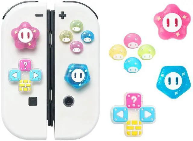 Main image of ABXY Buttons Sticker Joystick Cover Caps, Cross D-Pad Button Caps Silicone Thumb Grips Set Compatible with Nintendo Switch/OLED Controller (Jelly Flower)