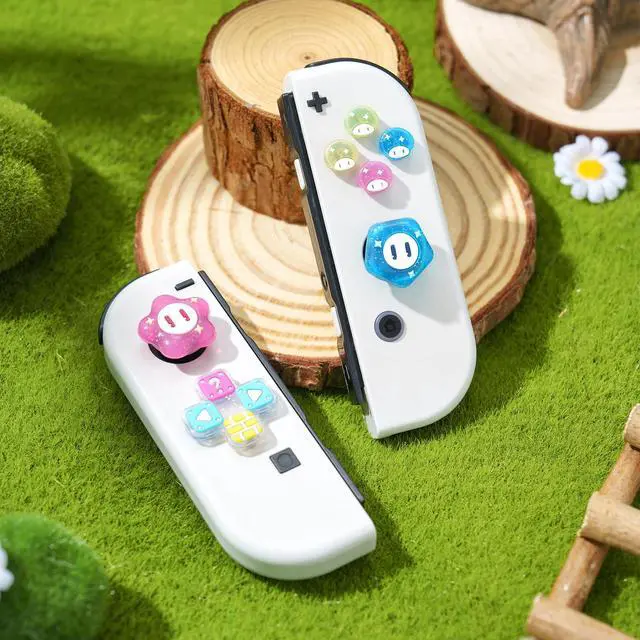 Alt view image 6 of 7 - ABXY Buttons Sticker Joystick Cover Caps, Cross D-Pad Button Caps Silicone Thumb Grips Set Compatible with Nintendo Switch/OLED Controller (Jelly Flower)
